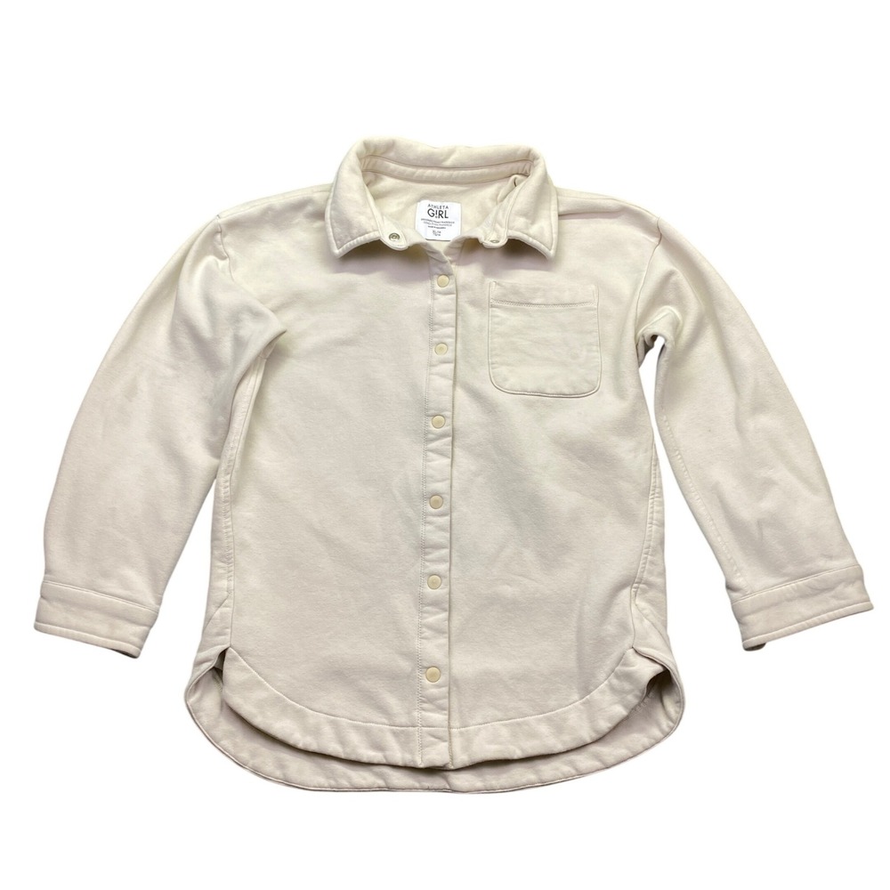 Athleta Girl Coaster Shacket Cream Fleece Snap Front XL 14 Grunge -Stained